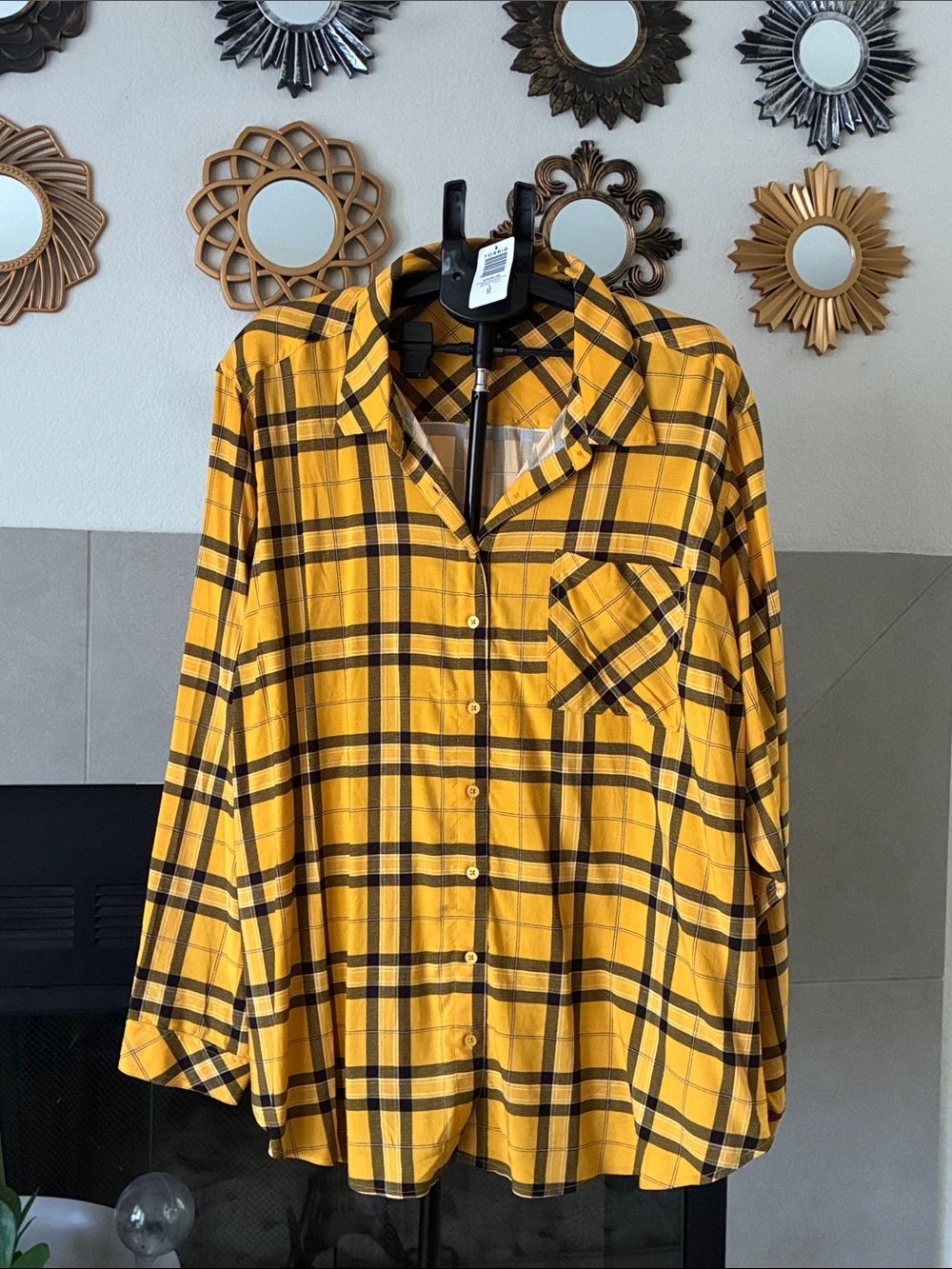Yellow Plaid Button-Up Shirt - Women Tops